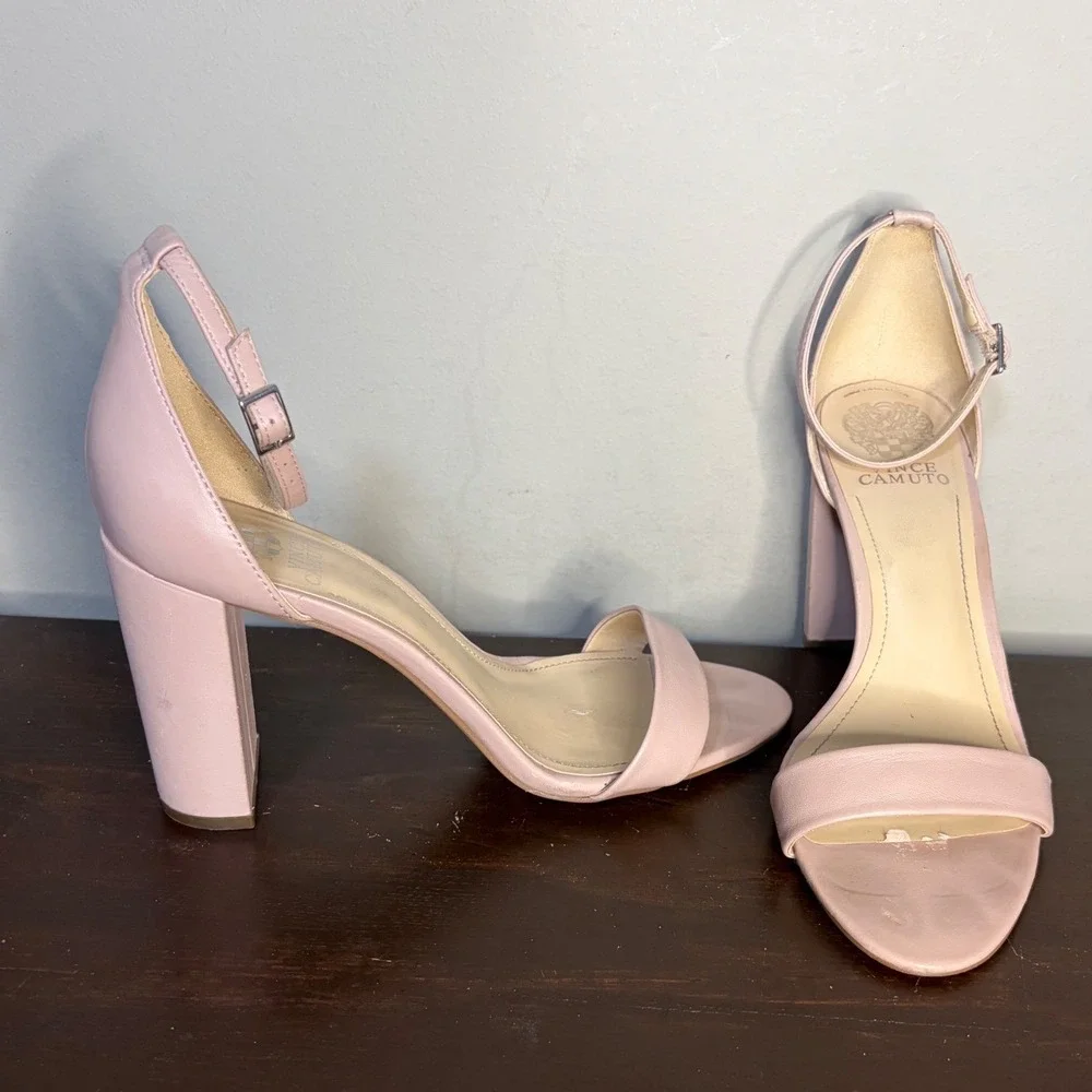 Vince‎ Camuto Pink Block Heel Sandals Good Ankle Strap Leather Women's Size 10M